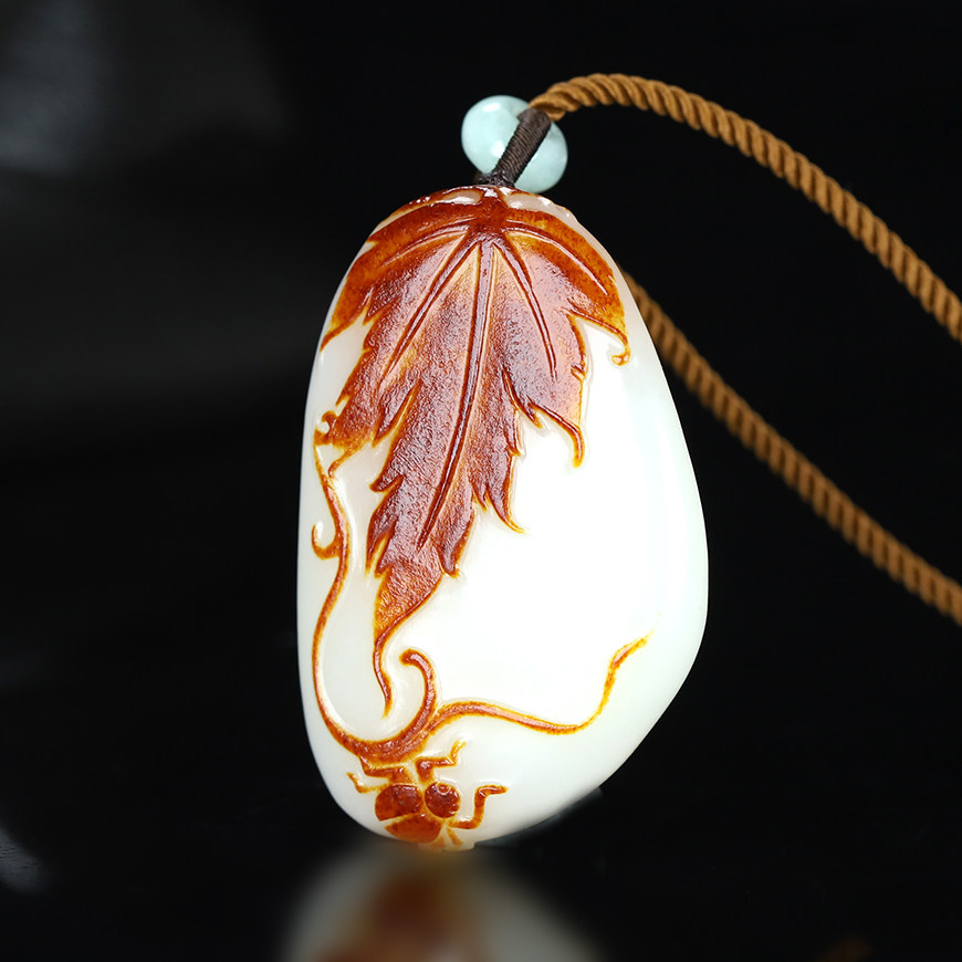 省级玉雕大师丁功博作品新疆和田玉富甲天下橘红皮挂件28克吊坠女