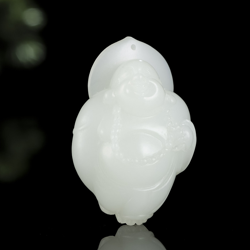 省级玉雕大师仝杰作品新疆和田玉立体雕刻弥勒佛公赐福吊坠25克g1