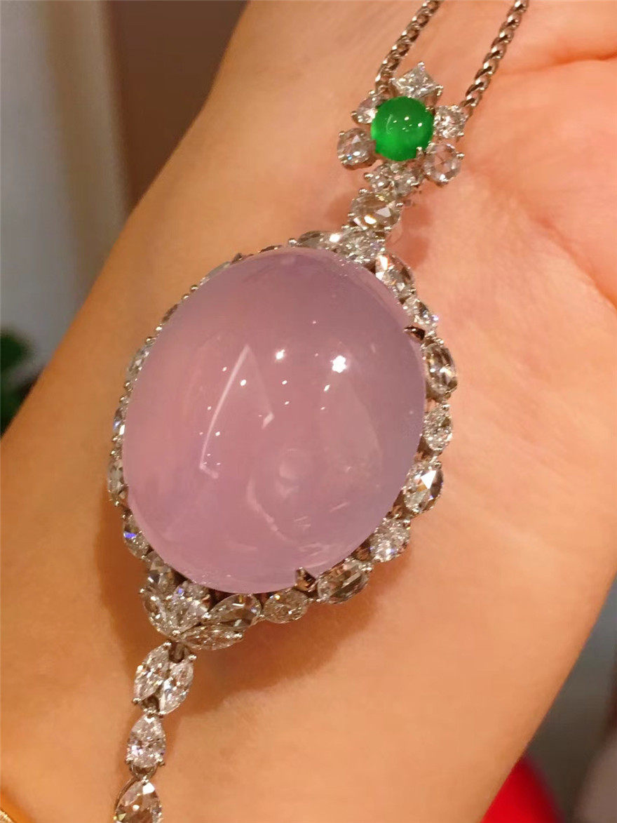 18k金镶嵌缅甸天然翡翠冰粉紫罗兰鸽子蛋吊坠 27-22.3-13mm