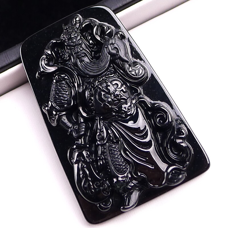 天然老坑翡翠a货墨翠关公 35.38g