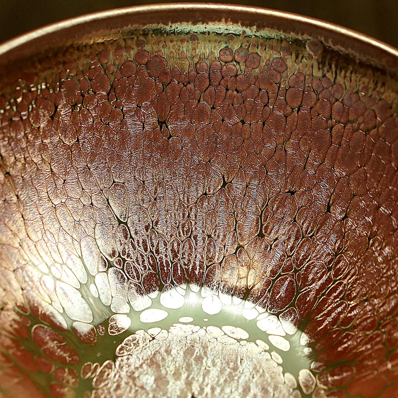 五颗釉泪【虹彩油滴无足钵】曹伟俊 口径9cm 建阳建盏主人杯 b16