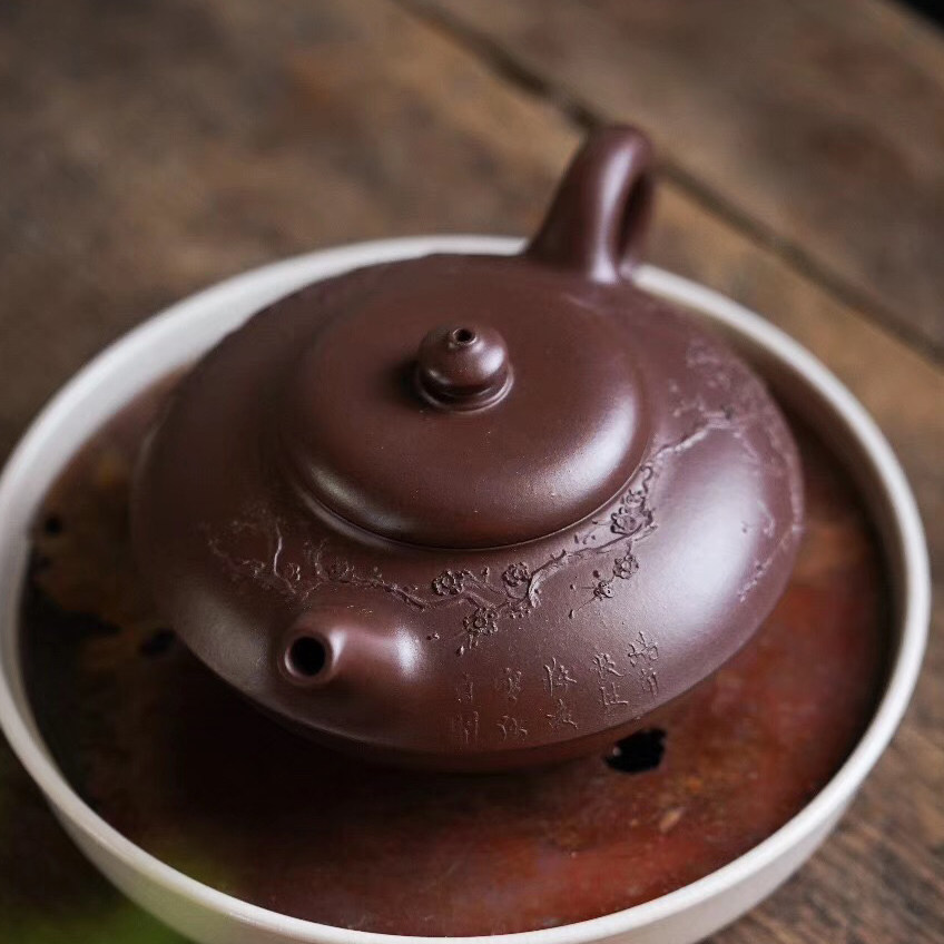 传统器能手 余老师 全手工合欢 泥绘款 240cc 精品紫朱泥 紫砂壶