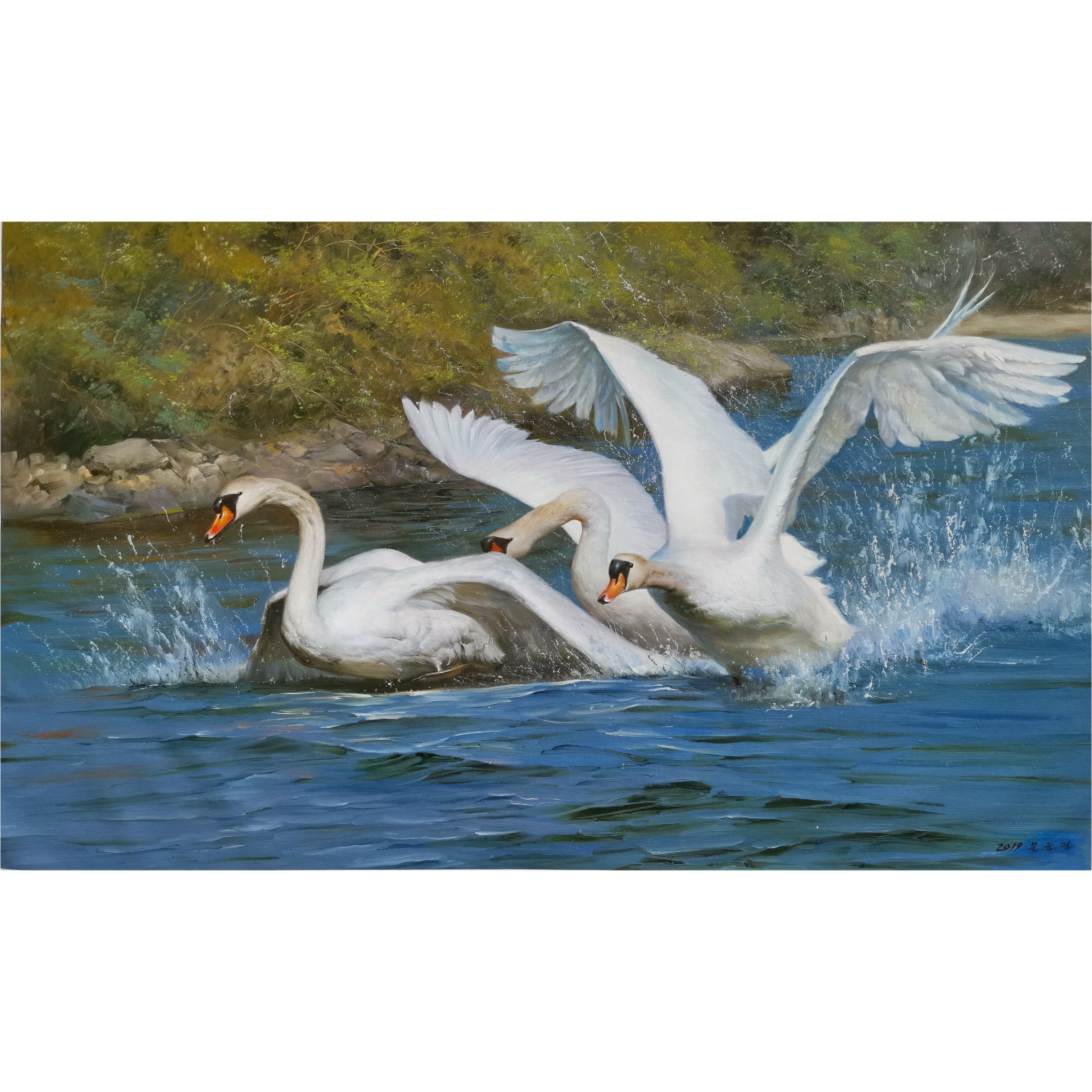 视频看货 朝鲜油画 文光明《天鹅》万寿台创作社