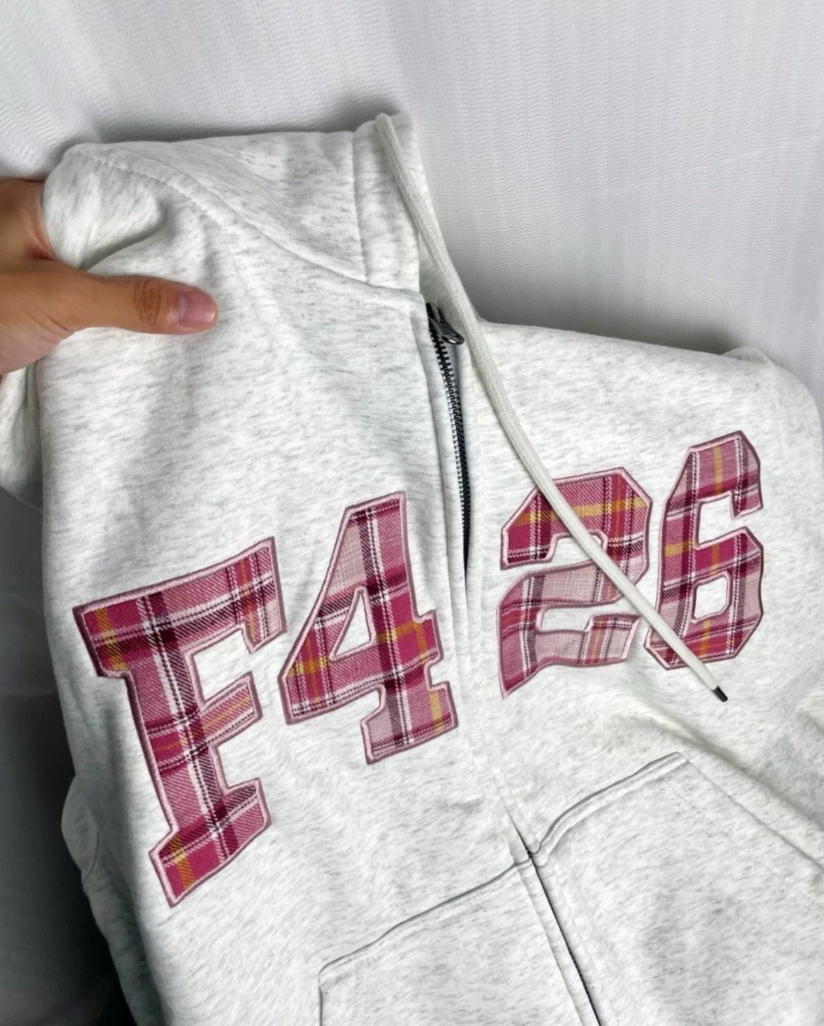 F426国潮牌春季情侣嘻哈宽松大logo格子贴布绣卫衣外套赵露思