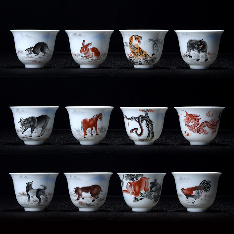 【景德珍品】艺术瓷厂 老厂货 1964年手绘十二生肖品茗杯