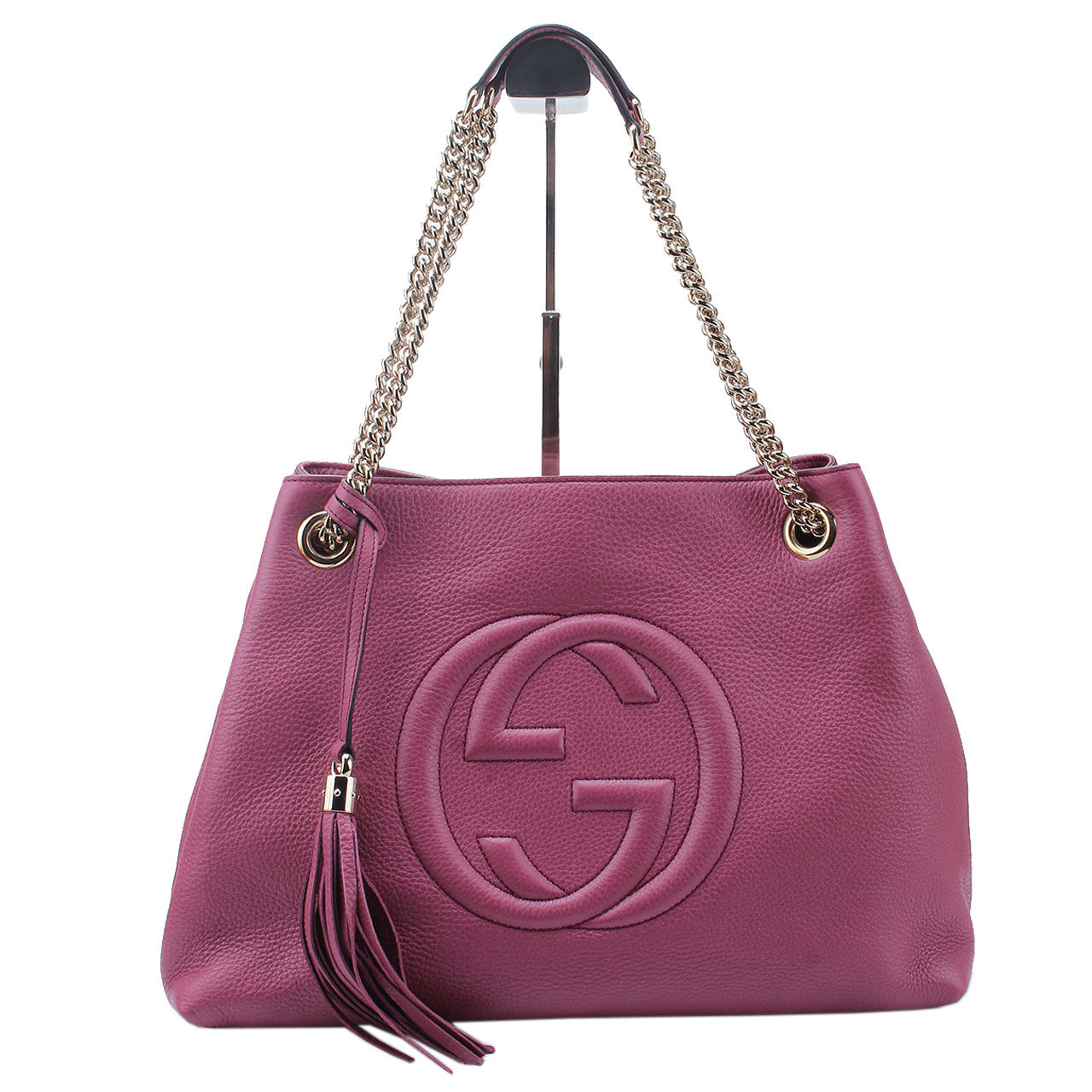 【年终捡漏】9.9新gucci古驰soho系列玫红色女士单肩手提包