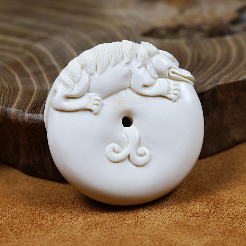 【貔貅平安扣】猛犸牙雕 手工雕刻 猛犸象牙吊坠/挂件