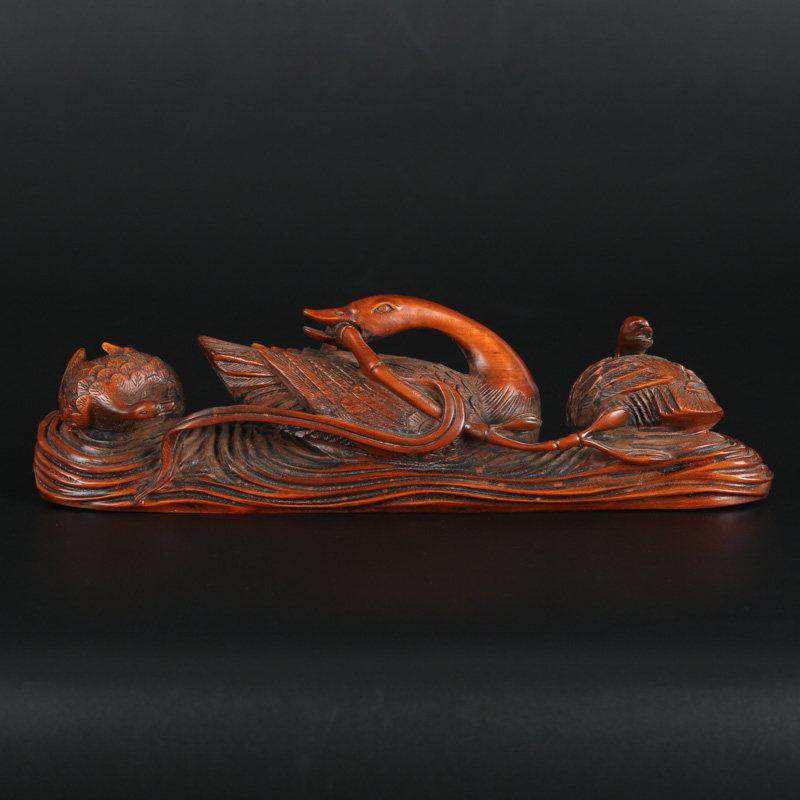 【鬼市】黄杨木鹅如意笔架摆件 简单大方 线条流畅 jkc839