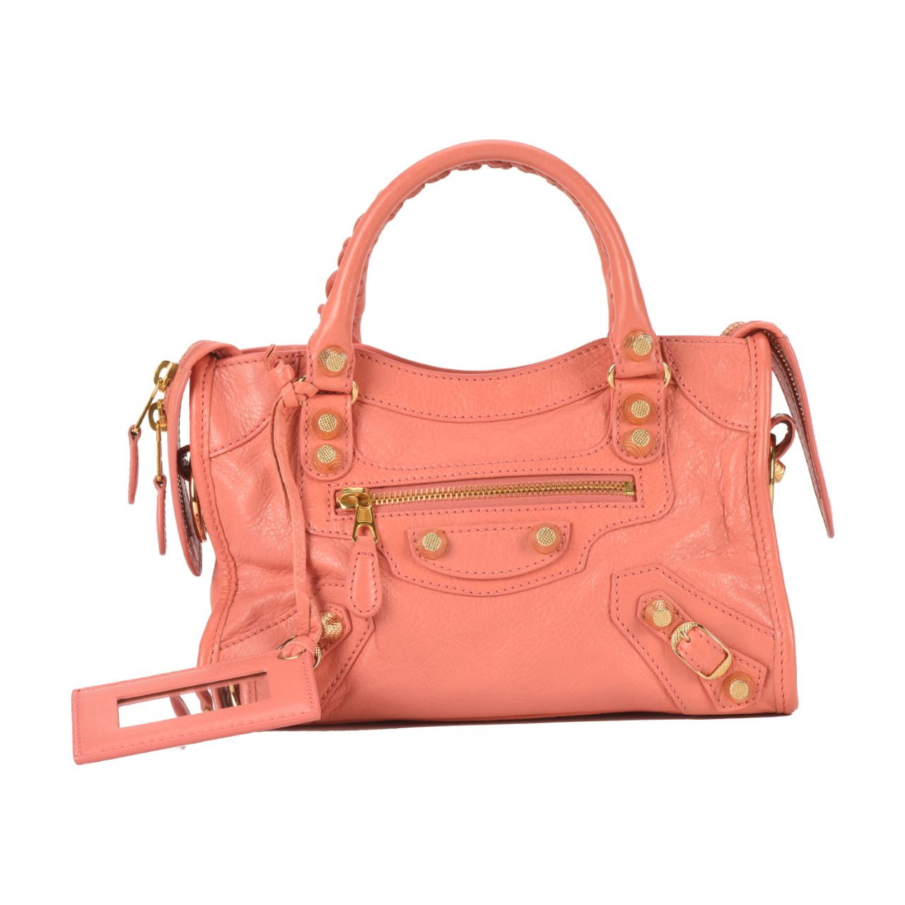 [9.5新]巴黎世家balenciaga女士粉色羊皮金钉mini机车两用包city