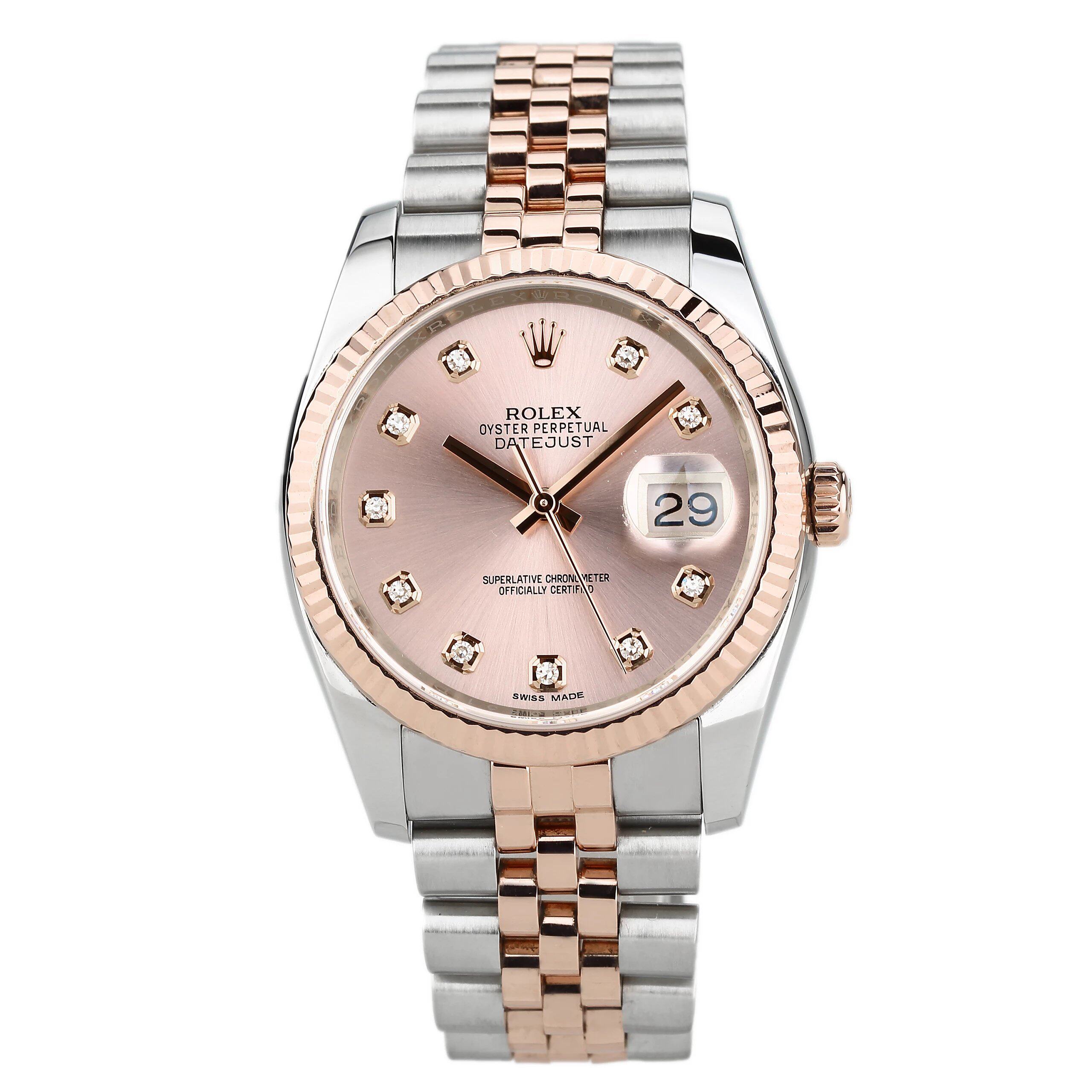 [9.8新]劳力士116231日志型粉盘镶钻纪念型玫瑰金精钢自动男表