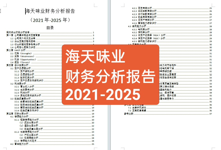 【秒发货】海天味业财务分析成品案例模板一份，海天味业财务分析