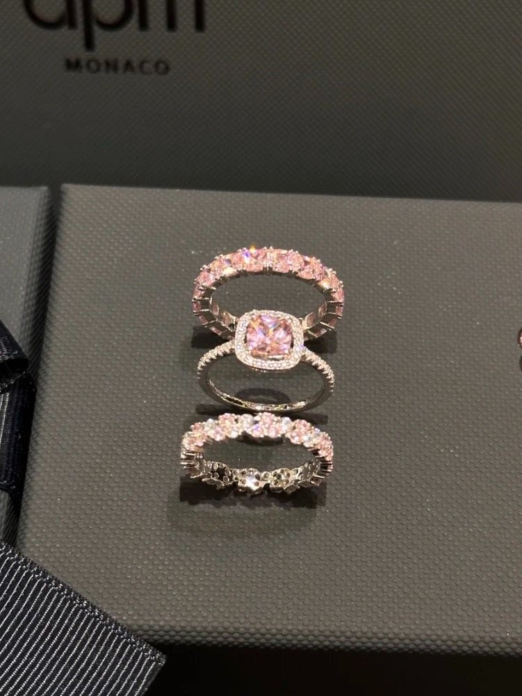 【全新】APM Monaco粉麦穗粉排钻粉色方糖玫瑰水滴戒指