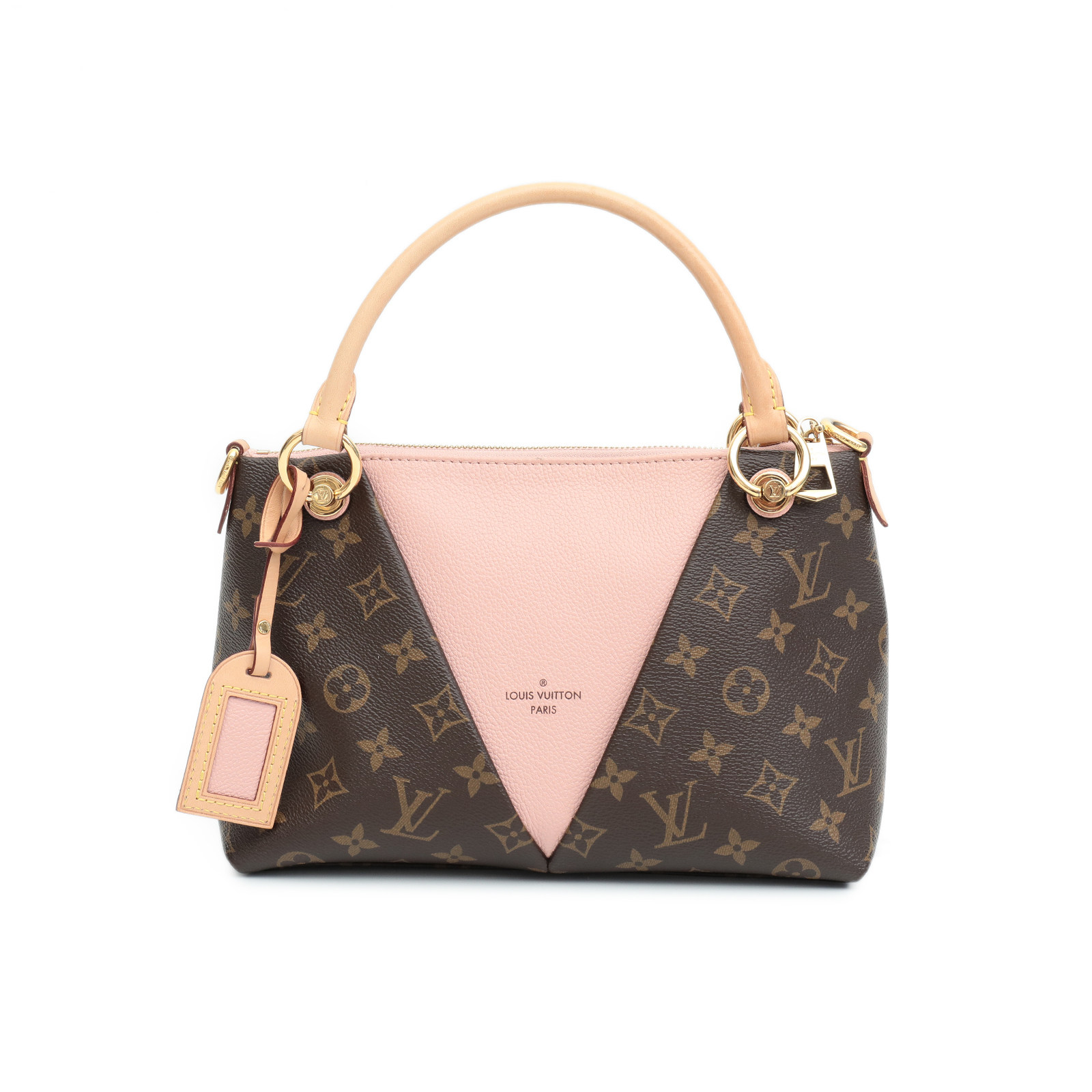 【9.5新】路易威登lv女士拼色v tote bb老花手提包43773