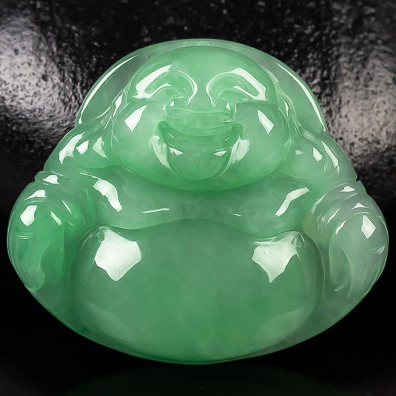 玉佛公拍卖 天然a货翡翠冰糯种浅绿开怀大肚笑脸佛公吊坠9.36 g