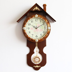 老船长田园挂钟欧式客厅简约静音钟表创意时尚摆钟木制挂表