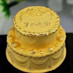 绒沙金黄金工艺礼品摆件 双层生日蛋糕 送女友浪漫创意生日礼物