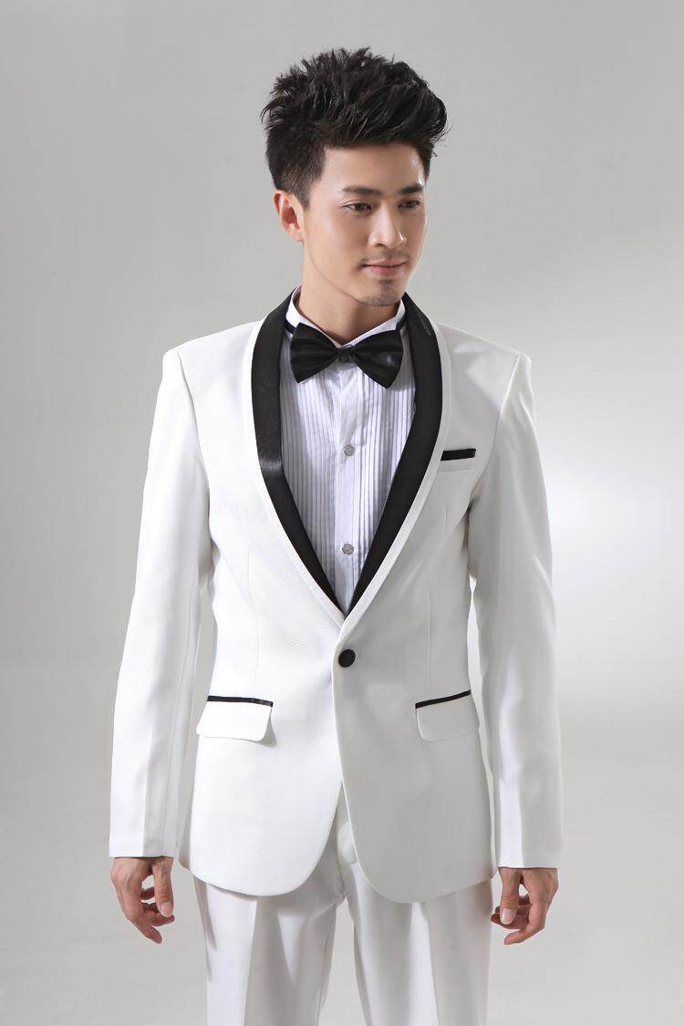 新款白色男士礼服新郎结婚西服西装主持司仪演出舞台影楼拍照服装