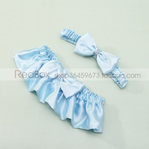 RedBox国外婚礼风俗用品 新娘配件 天蓝色带抓链新娘吊袜带2个入