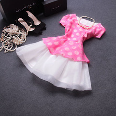 2014 spring new ladies elegant European yarn fluffy skirt on a big umbrella skirt dress with short sleeves in summer #