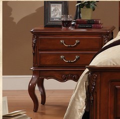 卧室美式防虫床头柜 欧式实木雕花抽屉床边 实木床头柜子包邮