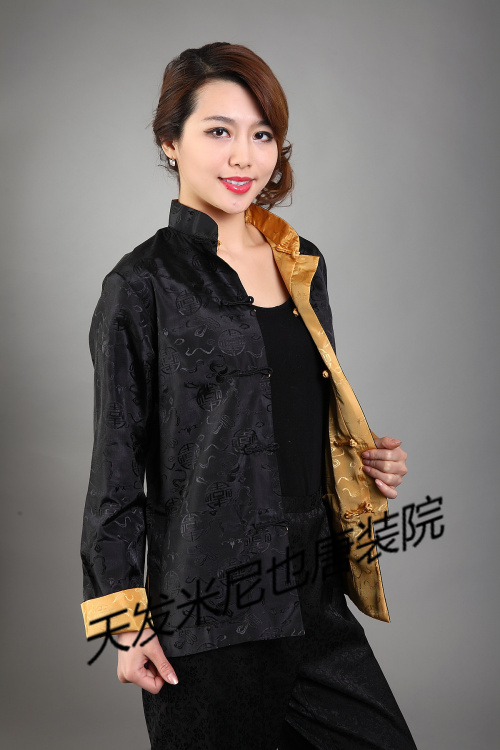 品牌米尼也真丝绸唐装女长袖两面穿汉服女中国风上衣工装大码夹克