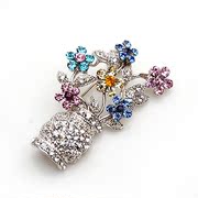 Package mail smiling Korean flower basket brooch Crystal rhinestone women high corsage pin clasp Korea jewelry