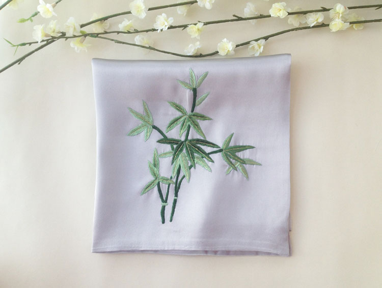 苏绣精品双层真丝绣花手帕手工刺绣竹子手绢苏绣