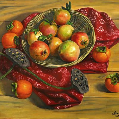 《有红布的静物》陈淑熙,50cm*61cm,油画,证大艺术拍卖