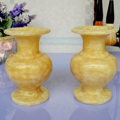 现代时尚石雕工艺品摆件米黄玉花瓶一对家居博古架饰品特色礼品