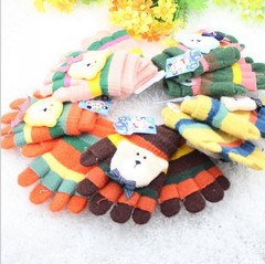 2016秋冬季韩版宝宝保暖毛绒分指手套 男女儿童卡通羊毛五指手套