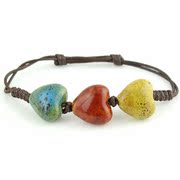 Jingdezhen hand Kung Fu manual original heart-shaped Candy-colored female Bohemian folk style ceramic bracelet jewelry