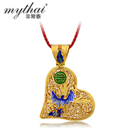 Thai authentic 925 Silver necklace pendant of love girl Thai silver plated pendant filigree process giving a red rope