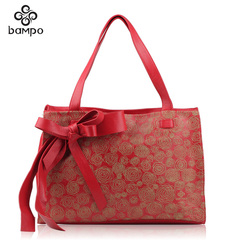 Bampo Banpo decorated original design brand authentic bows Bridal package national wind leather shoulder handbag