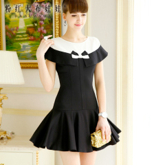 2015 summer dress big pink dolls new OL temperament pettiskirt black slim fit short sleeve dress