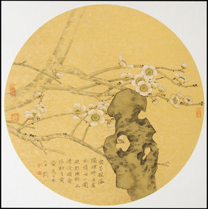 苏绣diy套件初学针迹 白梅 复古淡雅 梅花假山 35*35 礼品刺绣画