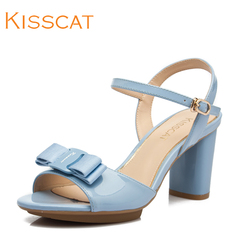 KISSCAT kissing cat Amoi elegant bow rough commute wind woman with high heels sandals