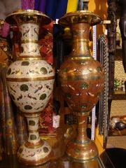 代购新款印度进口特色纯铜手工彩绘花瓶子复古东南亚家居客厅玄关