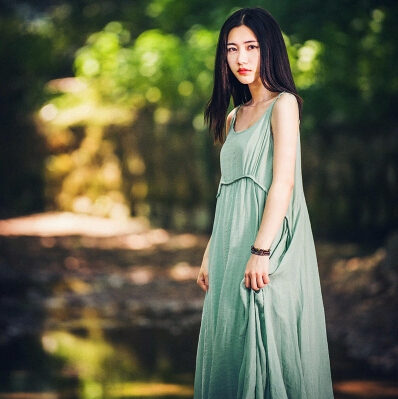 955# 现货 2018春夏新 文艺复古森女森系唯美大摆裙吊带连衣裙