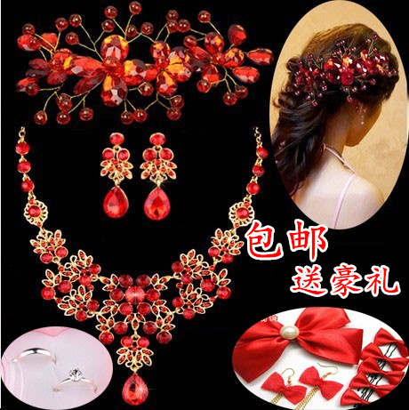 bride Jewelry Three suit Korean manual gules crystal Headdress Necklace Earrings Wedding dress jewelry Nested chain Accessoriesin the Accessories/Fashion Jewelry, Necklace category - from Buy2taobao.com to provide professional Taobao agent buy service
