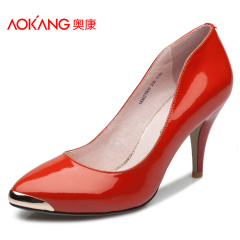 Aokang shoes spring/summer new style patent leather high heel women's shoes were pointed and elegant pale muzzle toe wedding shoes