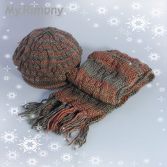 MyRimony 女冬手工编织羊毛线保暖蓓蕾套帽子围巾两件套装