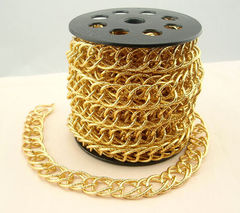 DIY饰品配件 15MM精美刻细纹金色铝合金双层链条金属链饰品链