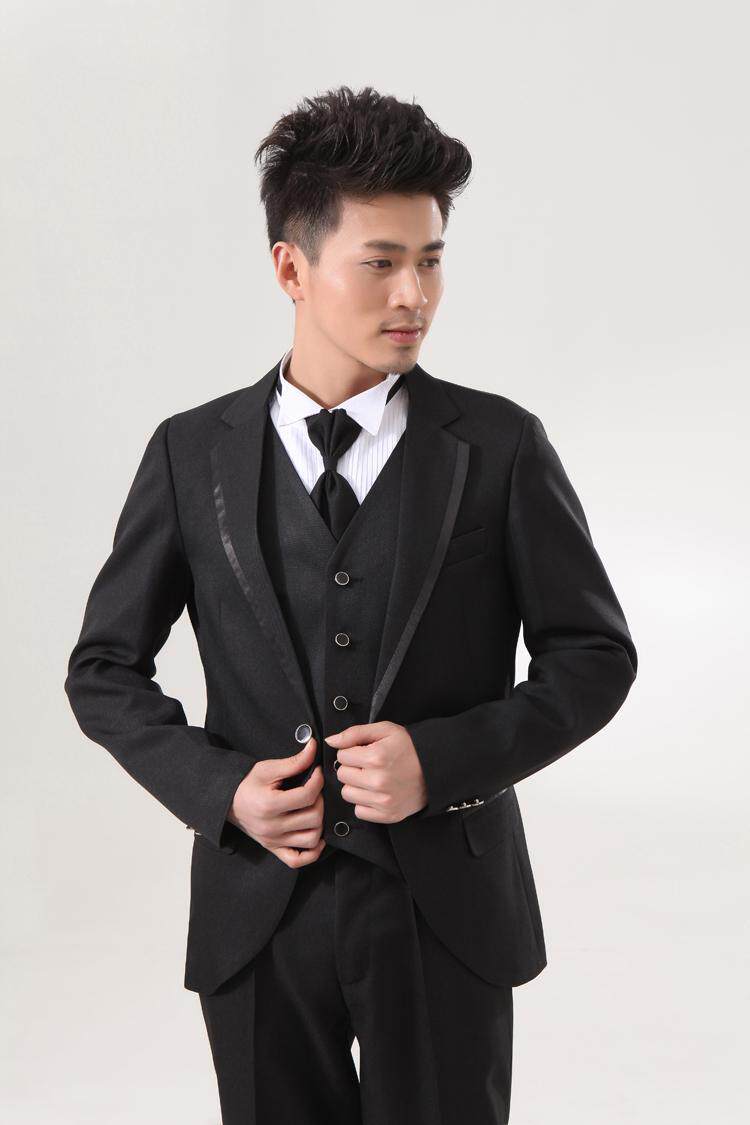 黑色新郎礼服男士结婚西服套装西装主持司仪影楼拍照服装