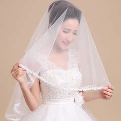 新款韩版头纱婚纱1.5米小花白色新娘配饰花边结婚婚礼浪漫头纱