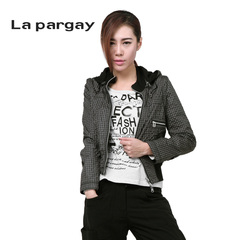 La pargay 2016春装韩版新款修身两面穿格子仔连帽上衣外套