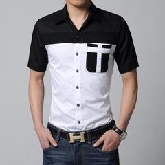 2014夏季新款男士休闲短袖衬衫韩版修身衬衣加肥加大码衬衣格子潮
