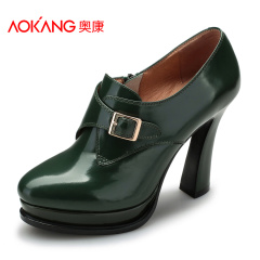 Aokang shoes British ladies fashion leather high heels high heel casual Joker women's shoes authentic