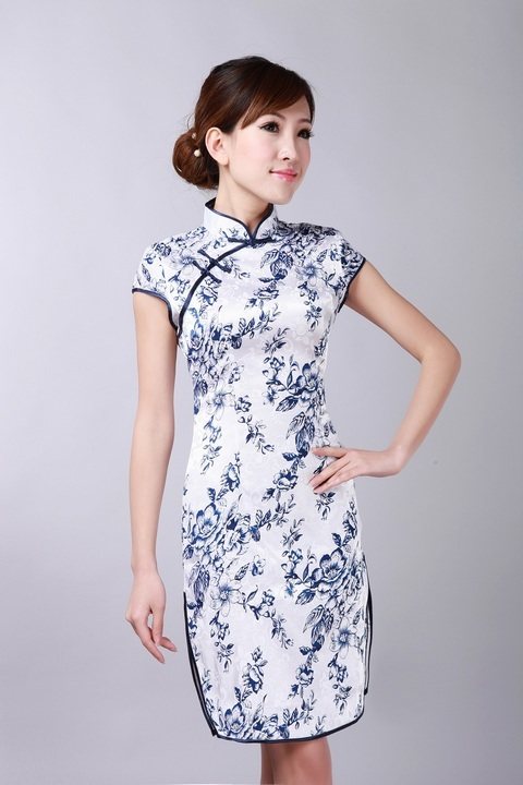 旗袍特价时尚春秋改良复古中式白底兰花旗袍