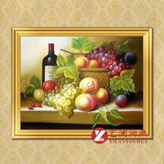 餐厅单幅横版装饰壁画有框欧式古典手绘油画 静物水果家饰品JW10