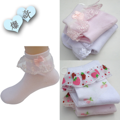 春夏新款韩版纯色蕾丝公主花边袜儿童袜子棉袜 白色袜女童袜船袜